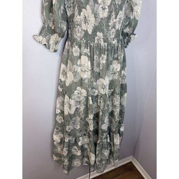 Baltic Born Fabian Jacquard Midi Dress Floral Sage Green Sz L Wedding Guest New - Picture 9 of 16